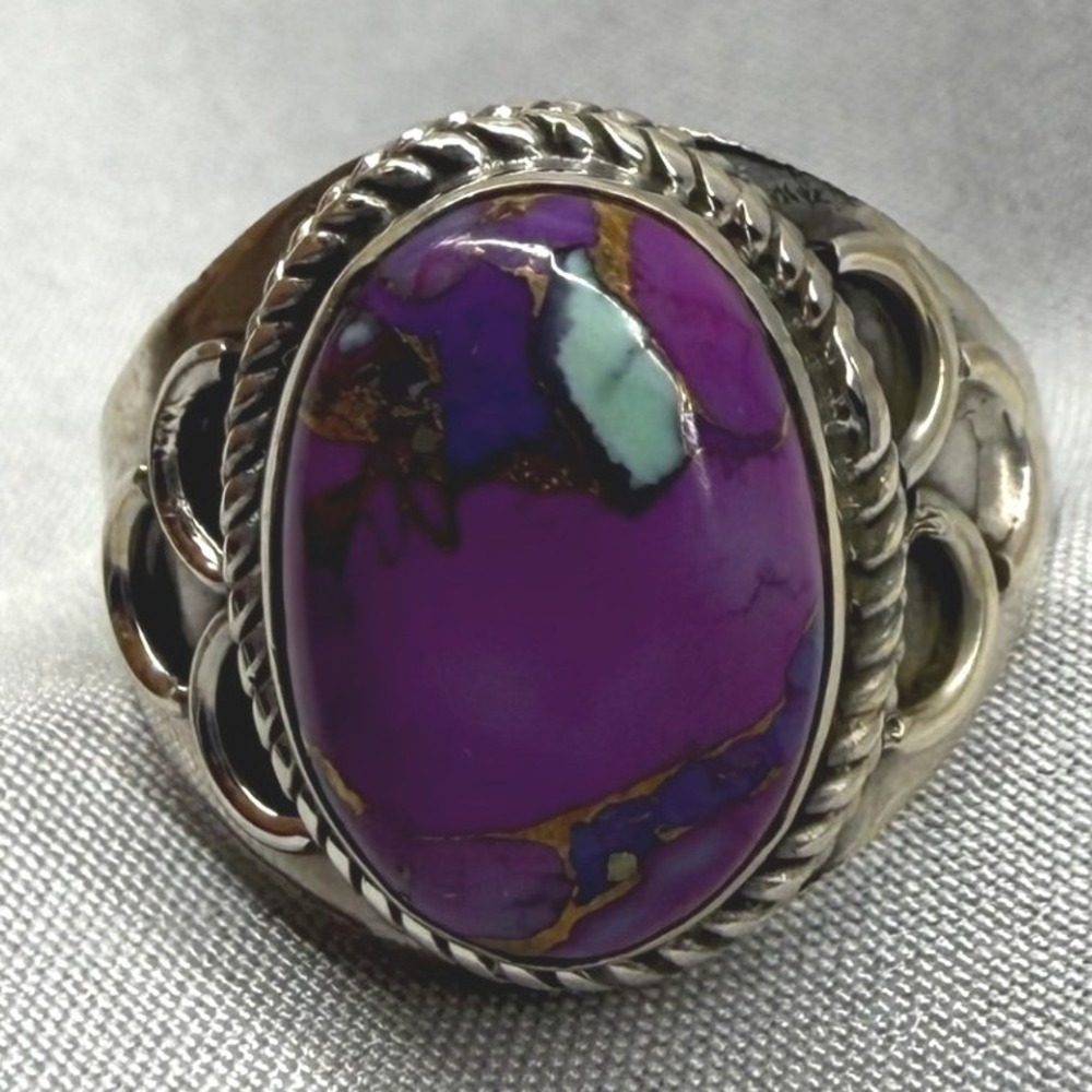 Unbranded Purple Turquoise Ring Unisex Size 9.75 Silver Good Southwestern Boho